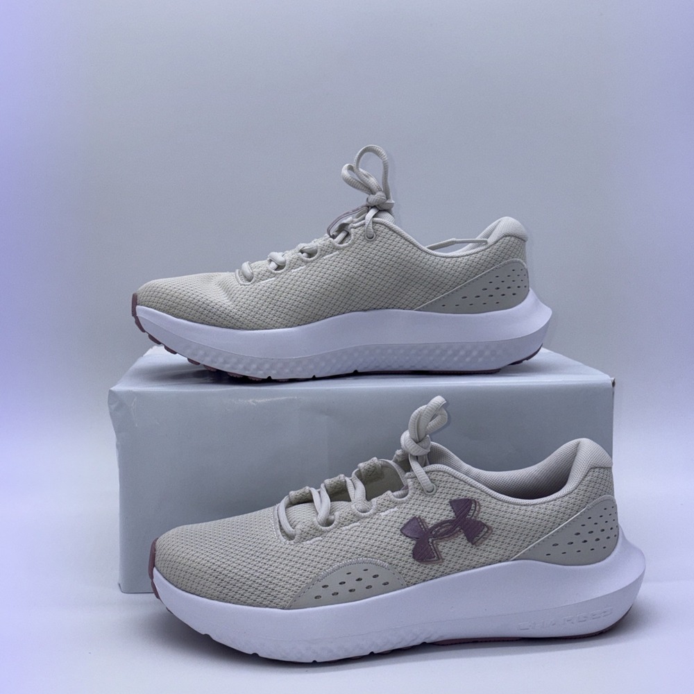 Under Armour Charged Surge 4 Women Size 9 White Pink Running Shoes 3027007-110 - Picture 2 of 12